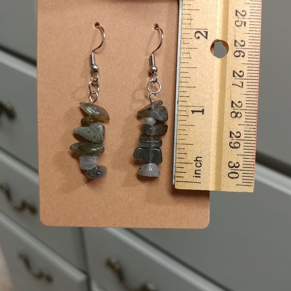 Labradorite Earrings Natural Gemstone Crystal Chip Beaded Surgical Stainless - Picture 12 of 13